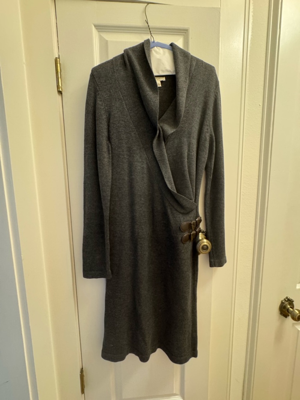 Kim Rogers Charcoal Wrap-Front Long Sleeve Knit Dress